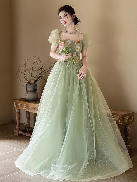 green tulle wedding dress Flowers Short Sleeve Princess Prom US2 where a dramatic and SIZE UP FOR THIS STYLE:12 Large From Budget to Style: OWHS_ADD