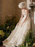 Flower A Line Tulle Strapless Wedding Dress