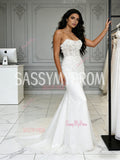 Tulle Sheer Trumpet Mermaid Sweetheart Flowers Wedding Dress