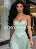 Trumpet Mermaid Flower Sweetheart Corset Satin Green Prom Dress
