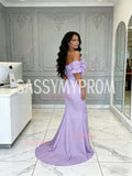 Off The Shoulder Satin Lavender Trumpet Mermaid Prom Dress