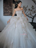 Tulle Strapless A Line Ruffles Sparkle Wedding Dress