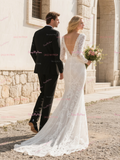Trumpet Mermaid Backless Lace Long Sleeve Wedding Dress
