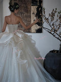 Tulle Strapless A Line Ruffles Sparkle Wedding Dress