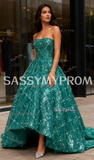 Strapless High Low Beading Green Tulle Prom Dress