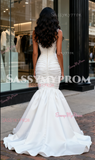 Trumpet Mermaid Ruched Satin V Neck Wedding Dress With Slit
