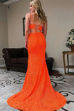 Orange Two Piece Mermaid Sequins Prom Dress With Slit