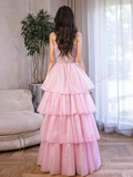 Sweetheart Ruffles Sequin Pink Straps Prom Dress