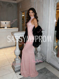 Trumpet Mermaid Pink Sequin High Neck Prom Dress