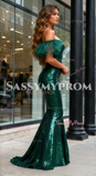 Short Sleeve Trumpet Mermaid Dark Green Sequin Prom Dress