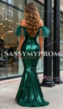 Short Sleeve Trumpet Mermaid Dark Green Sequin Prom Dress