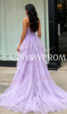 Sweetheart Tulle High Low Purple Beading Prom Dress
