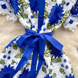 Blue Bow Floral Lace Dress