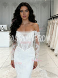 Tulle Trumpet Mermaid Lace Off The Shoulder Long Sleeve Wedding Dress