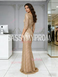 Scoop Trumpet Mermaid Gold Sequin Tulle Sparkle Prom Dress