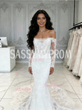 Tulle Trumpet Mermaid Lace Off The Shoulder Long Sleeve Wedding Dress