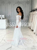 Tulle Trumpet Mermaid Lace Off The Shoulder Long Sleeve Wedding Dress