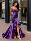 Purple Sweetheart Trumpet Mermaid Satin Grape Ruffles Prom Dress