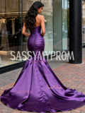 Purple Sweetheart Trumpet Mermaid Satin Grape Ruffles Prom Dress