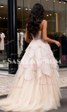 High Low Tulle A Line Champagne Sparkle Prom Dress