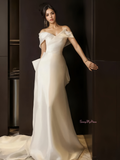 Off The Shoulder Bow Satin Trumpet Mermaid Wedding Dress