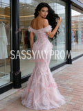 Ruffles Flowers Tulle Beading Off The Shoulder Mermaid Prom Dress