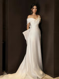 Off The Shoulder Bow Satin Trumpet Mermaid Wedding Dress