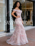 Ruffles Flowers Tulle Beading Off The Shoulder Mermaid Prom Dress