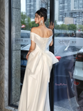 Off The Shoulder Bow Satin Trumpet Mermaid Wedding Dress