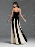 Chiffon Black & White Spaghetti Straps Prom Dress