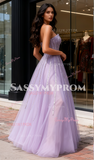 Tulle Strapless Beading Purple A Line Prom Dress