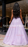 Tulle Strapless Beading Purple A Line Prom Dress