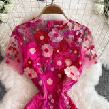 Vivid Pink Exquisite Floral Design Dress