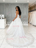 A Line Tulle Appliques Simple Sweetheart Wedding Dress