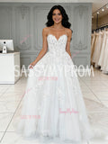 A Line Tulle Appliques Simple Sweetheart Wedding Dress