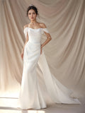 Off The Shoulder Pearls Satin Trumpet Mermaid Wedding Dress