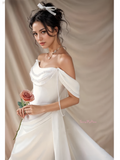 Off The Shoulder Pearls Satin Trumpet Mermaid Wedding Dress