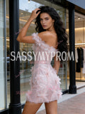 Pink Short Mini Flower Prom Off The Shoulder Homecoming Dress