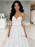 A Line Tulle Appliques Simple Sweetheart Wedding Dress