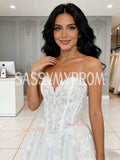 A Line Tulle Appliques Simple Sweetheart Wedding Dress