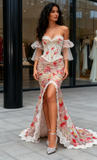 Floral Trumpet Mermaid Red Sweetheart Prom Dress With Slit