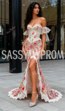 Floral Trumpet Mermaid Red Sweetheart Prom Dress With Slit