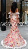 Floral Trumpet Mermaid Red Sweetheart Prom Dress With Slit