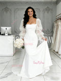 Pudffy Sleeve Tulle Satin Trumpet Mermaid Sweetheart Wedding Dress