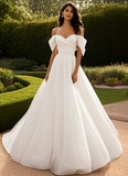 Tulle Ruched Off The Shoulder A Line Wedding Dress