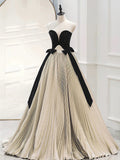 Black and Cream Pleated Ball Gown Prom Dress