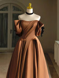 Classic Bronze Ball Gown Short Sleeve Sweetheart Prom Dress