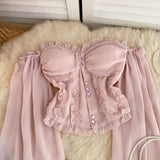 Ruffle Trim Blush Pink Corset Blouse