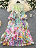 Floral Patterns Lantern Sleeves Maxi Dress