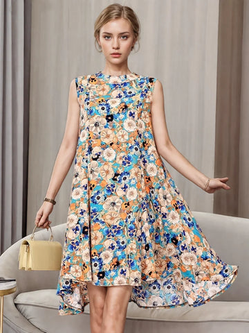 Breezy High-Low Hemline Elegant Floral Dress